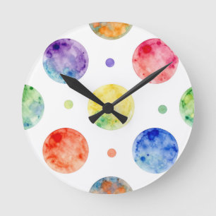 Wasserfarbenes Regenbogen-Orb-Polka-Punkt-Muster Runde Wanduhr