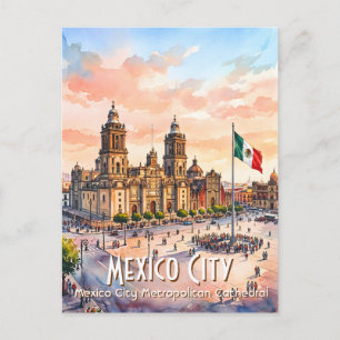 Wasserfarbenes Reise-Motiv: Kathedrale von Mexico  Postkarte