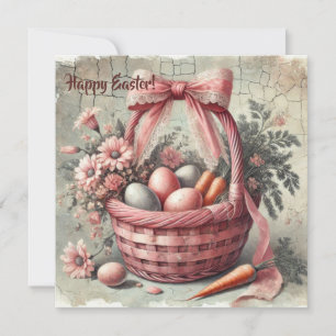 Wasserfarbenes Retro-Bastkorb mit pastellfarbenen  Feiertagskarte