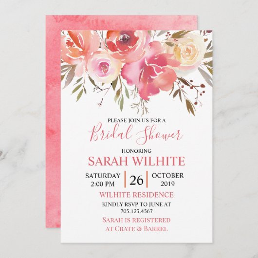 Wasserfarbenes Romantisches Brautparty Einladung (Vorne/Hinten)