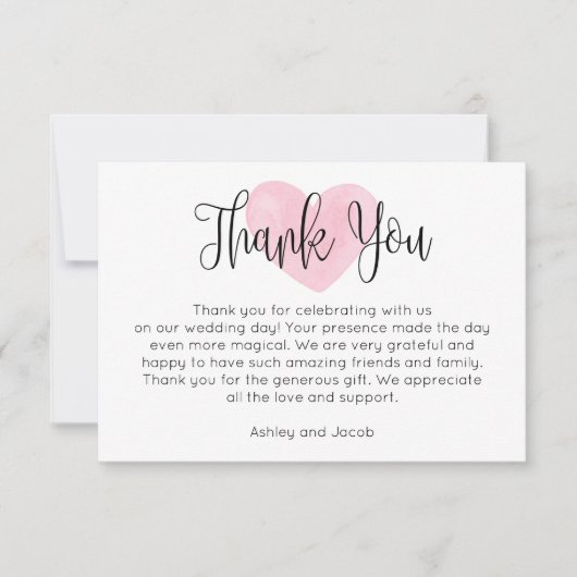 Wasserfarbenes rosa blaues Herz. Hochzeit moderner Dankeskarte (Vorderseite)