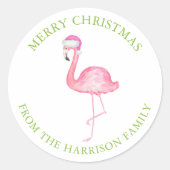 Wasserfarbenes rosa Flamingo-Weihnachtsgeschenk Runder Aufkleber (Vorderseite)