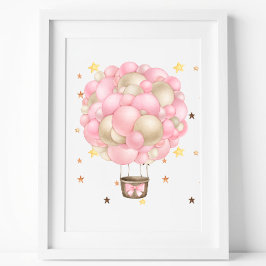 Wasserfarbenes rosa und goldenes Heißluftballon-Dr Poster