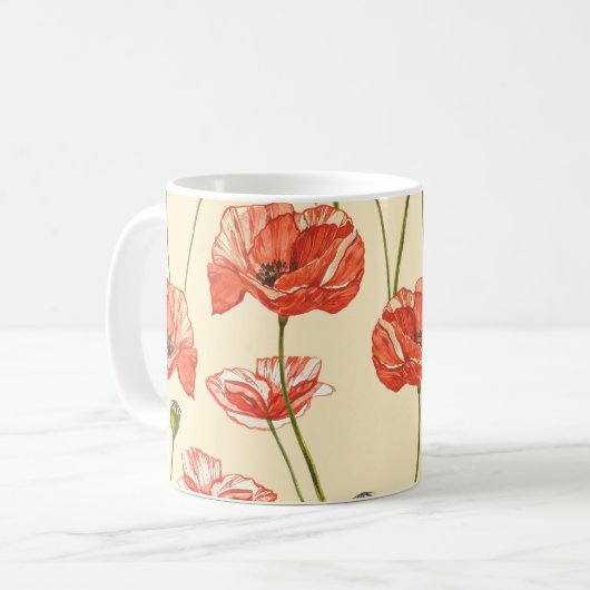 Wasserfarbenes rotes Muster. Kaffeetasse (Vorderseite Links)
