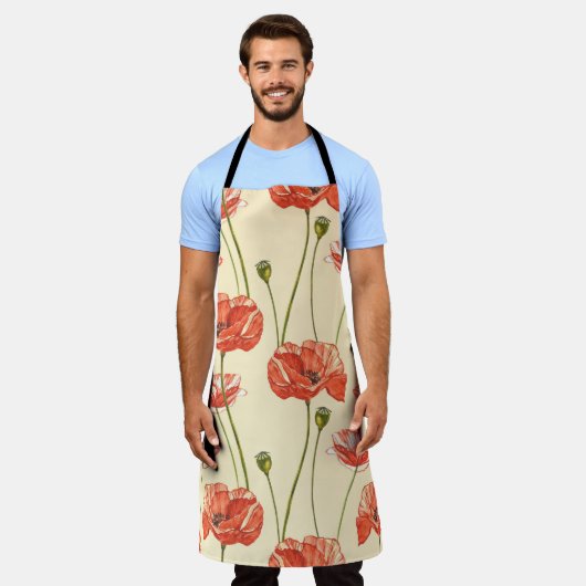 Wasserfarbenes rotes Muster. Schürze (Getragen)