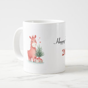 Wasserfarbenes Rotes Pferd mit Geschenken und Weih Jumbo-Tasse