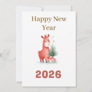 Wasserfarbenes Rotes Pferd mit Geschenken und Weih Karte
