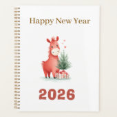 Wasserfarbenes Rotes Pferd mit Geschenken und Weih Planer (Vorderseite)