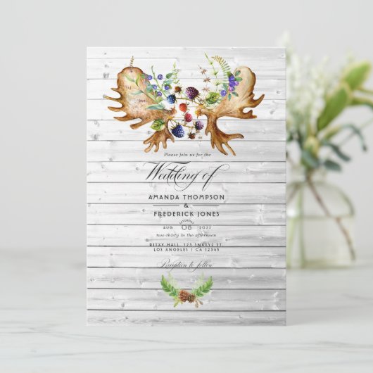 Wasserfarbenes Rustikales Hochzeitssemble Foto Einladung (Stehend Vorderseite)