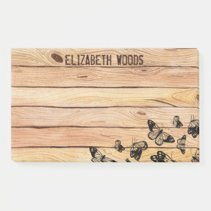 Wasserfarbenes rustikales Holz mit Schmetterlingen Post-it Klebezettel