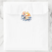 Wasserfarbenes Sailboat Sunset Seascape Gastgesche Runder Aufkleber (Tasche)