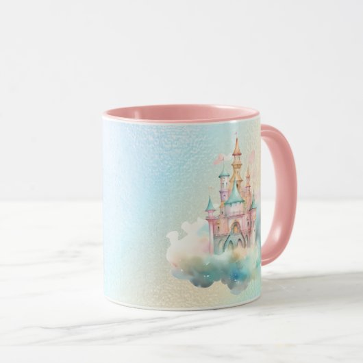 Wasserfarbenes Schloss Regenbogen Tasse (VorderseiteRechts)