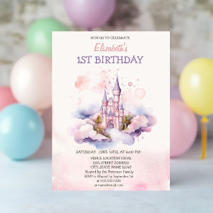 Wasserfarbenes Schloss Wolken Märchen Geburtstag Einladung
