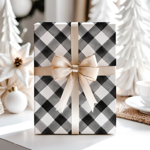 Wasserfarbenes Schwarz-Weiß-Karomuster Geschenkpapier