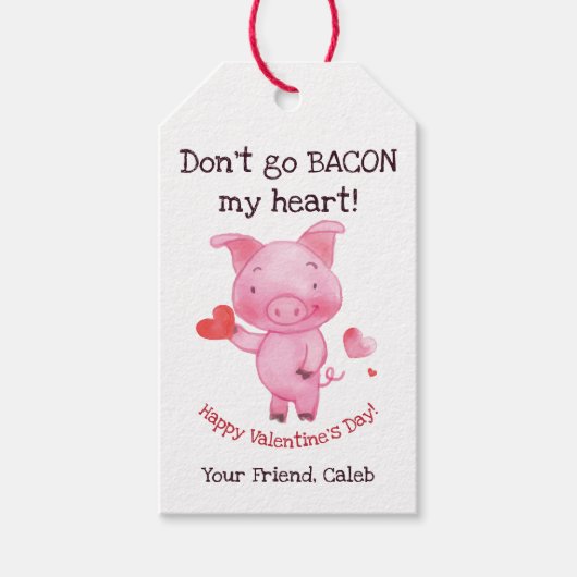 Wasserfarbenes Schweinefleisch - Valentinstag Geschenkanhänger (Vorderseite)