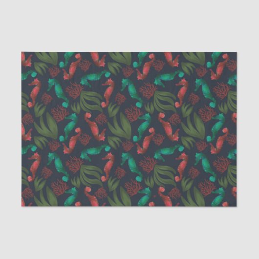 Wasserfarbenes Seepferd Blaues Wassermuster Seidenpapier (Vorderseite)