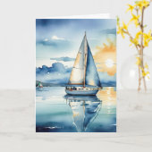 Wasserfarbenes Segelboot Auf einem See zum Beileid Karte (Gelbe Blume)