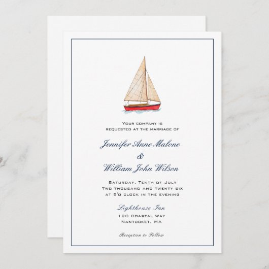 Wasserfarbenes Segelboot Einladung Wassersport (Vorne/Hinten)