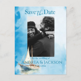 Wasserfarbenes Segelboot Save the Date Foto Postkarte