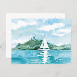 Wasserfarbenes Segeln Natur Landschaft Postkarte