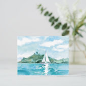 Wasserfarbenes Segeln Natur Landschaft Postkarte (Stehend Vorderseite)