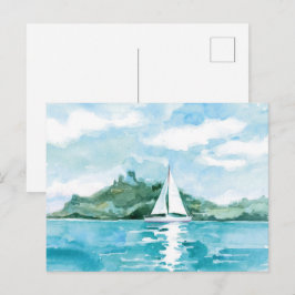 Wasserfarbenes Segeln Natur Landschaft Postkarte