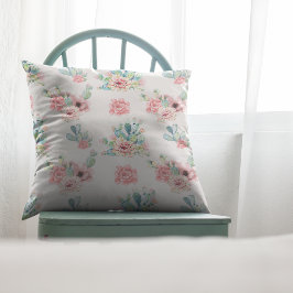 Wasserfarbenes Set mit exotischem Kakteen mit Blum Kissen