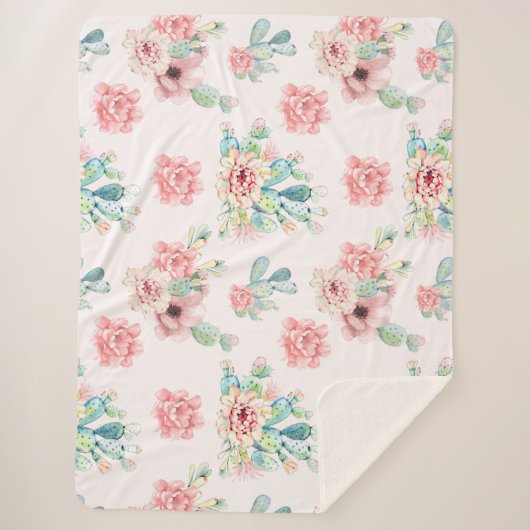 Wasserfarbenes Set mit exotischem Kakteen mit Blum Sherpadecke (Vorderseite)