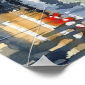 Wasserfarbenes Stadtbild in Regen Poster (Ecke)