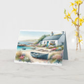 Wasserfarbenes Strandhaus an der Küste Karte (Gelbe Blume)