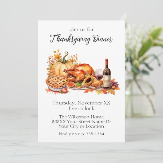 Wasserfarbenes Thanksgiving-Dinner Einladung (Stehend Vorderseite)