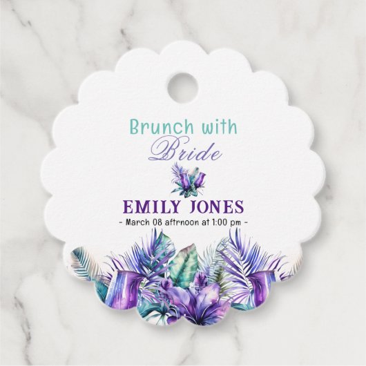 Wasserfarbenes tropisches Brunch mit lila Blumenko Geschenkanhänger (Vorderseite)