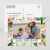 Wasserfarbenes tropisches Foto Save the Date Postkarte (Vorne/Hinten)