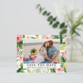 Wasserfarbenes tropisches Foto Save the Date Postkarte (Stehend Vorderseite)