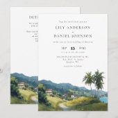 Wasserfarbenes Tropisches Karibisches QR-Code-Hoch Einladung (Vorne/Hinten)