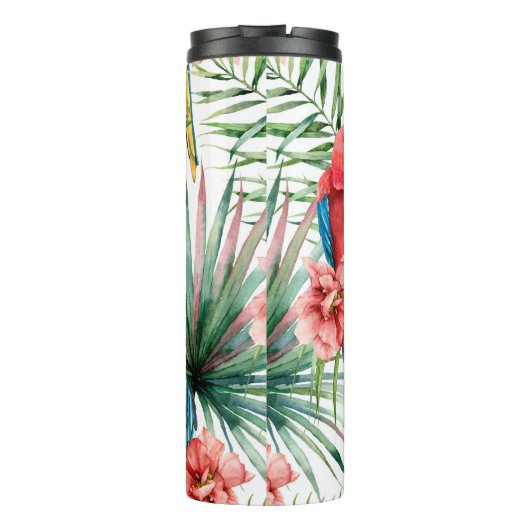 Wasserfarbenes tropisches nahtloses Muster mit Pap Thermosbecher (Rückseite)