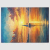 Wasserfarbenes Vintages Schiff im Sonnenaufgang Seidenpapier (Vorderseite)