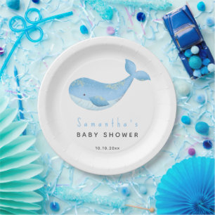 Wasserfarbenes Wal-Baby-Shower Pappteller