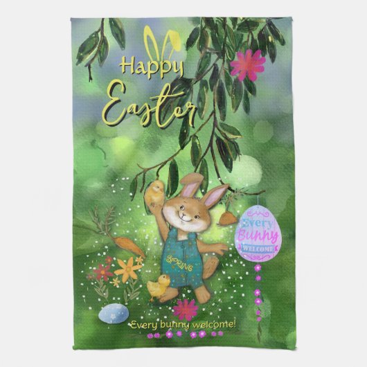 Wasserfarbenes weißes Osterhase Geschirrtuch (Vertikal)