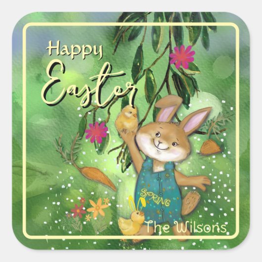Wasserfarbenes weißes Osterhase Quadratischer Aufkleber (Vorderseite)