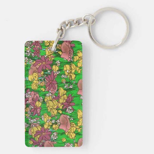 Wasserfarbenes weißes Poodle mit Blume Schlüsselanhänger (Rückseite)