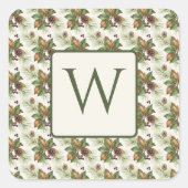 Wasserfarbenes Winter-Botanikmuster Quadratischer Aufkleber (Vorderseite)