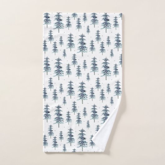 Wasserfarbenes Winterpine-Baumuster Badhandtuch Set (Handtuch)