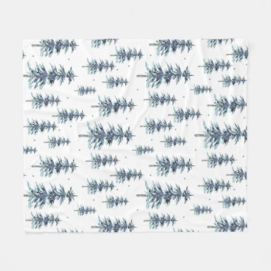 Wasserfarbenes Winterpine-Baumuster Fleecedecke (Vorderseite (Horizontal))