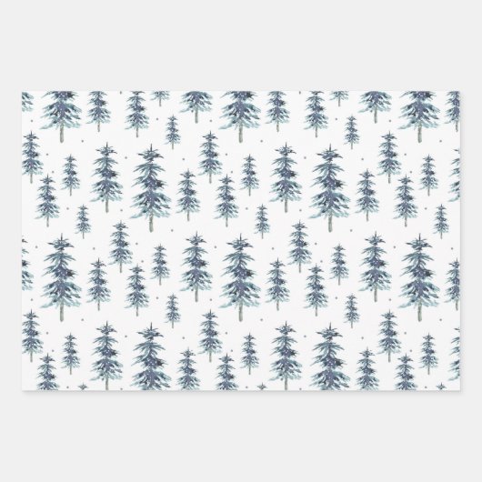 Wasserfarbenes Winterpine-Baumuster Geschenkpapier Set (Vorderseite 2)