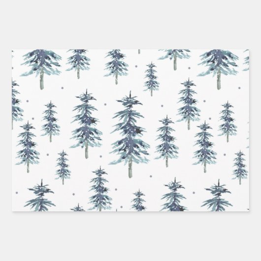 Wasserfarbenes Winterpine-Baumuster Geschenkpapier Set (Vorderseite)