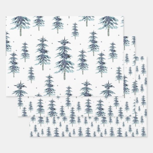 Wasserfarbenes Winterpine-Baumuster Geschenkpapier Set (Set)