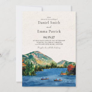 Wasserfarbenes Ziel für eine Hochzeit am Bergsee Einladung