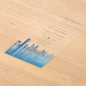 Wasserfarbenes Ziel-Hochzeit in Miami Skyline Acryleinladungen (Ablage )