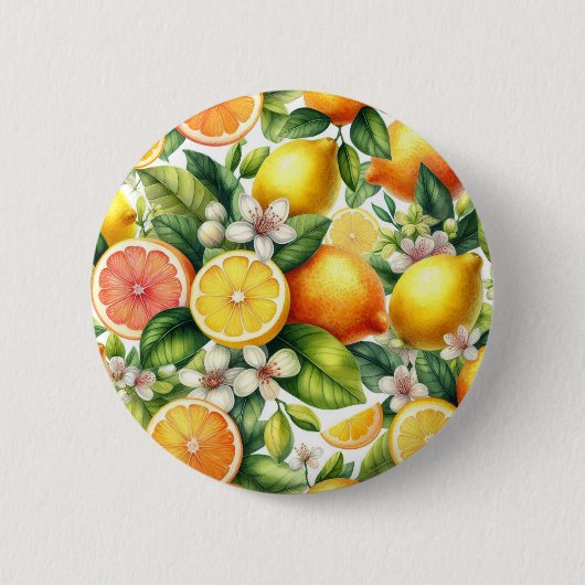 Wasserfarbenes Zitrusfruchtmuster Button (Vorderseite)